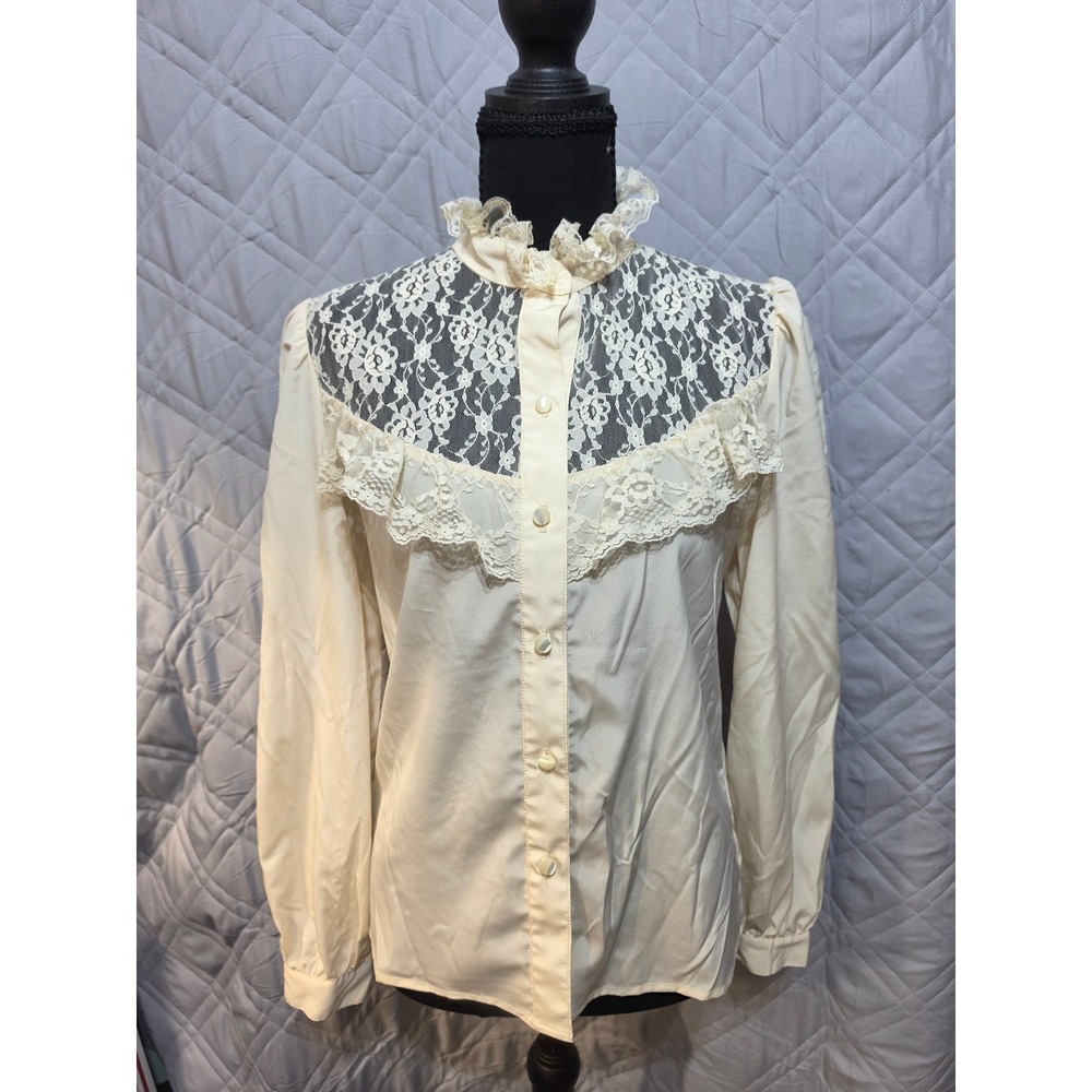 Vintage 1970s Gunne Sax Jessica McClintock Black Label Blouse, Ivory, 10 READ